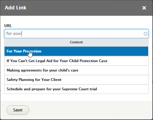 Example of linking publication title Screenshot showing URL search for publication title