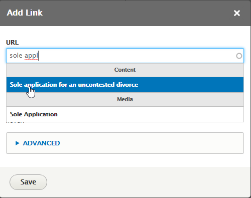 Example of linking to a guide step - 1 Screenshot showing search for guide container