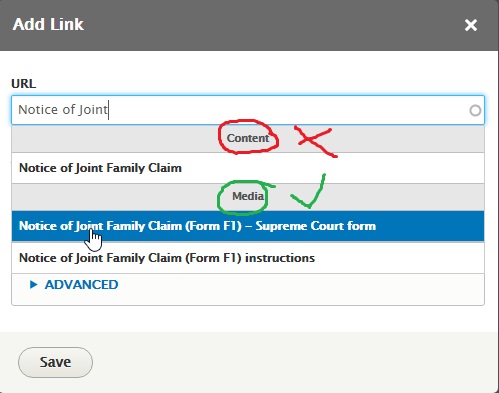 Screenshot showing how to link a form