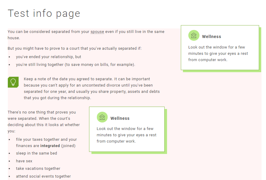 Screenshot showing wellness bubbles appearing in both right and centre columns