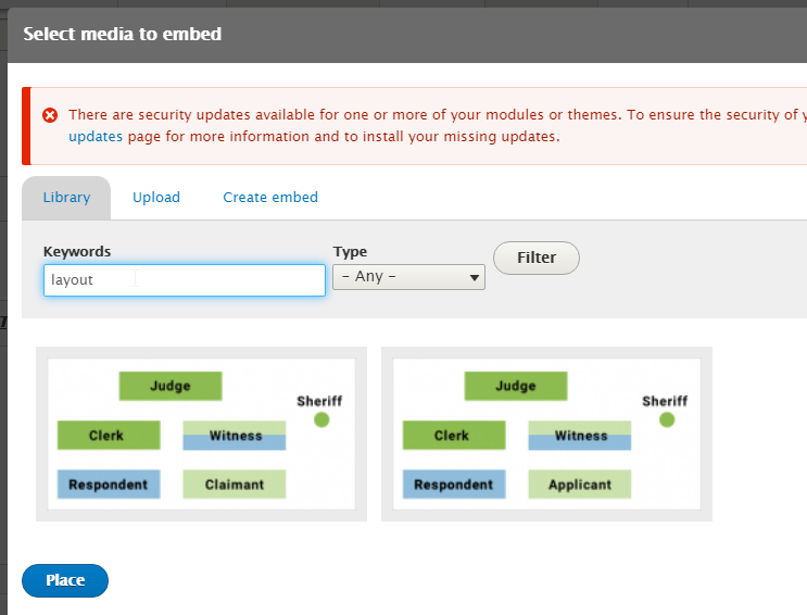 Screenshot of media library search
