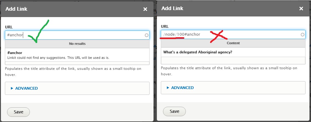 Screenshot showing how to link an anchor within a page