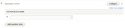 Custom block name, showing the Add another item button