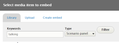 Screenshot of the input panel of the select media item dialog box