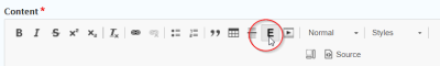 Screenshot of WYSIWYG toolbar, with E button circled