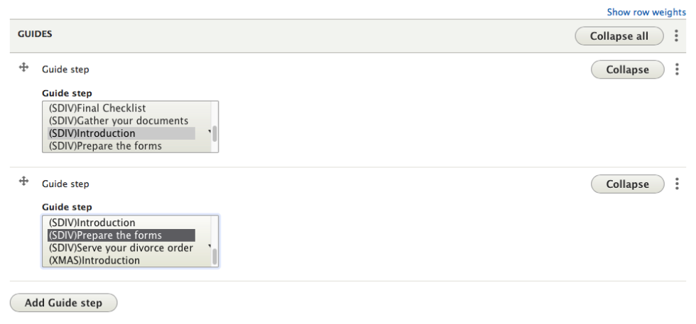 Screenshot of adding guide steps to a guide