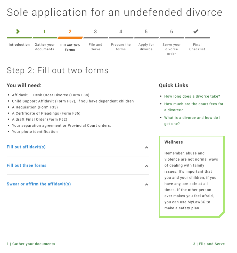 Screenshot of guide page